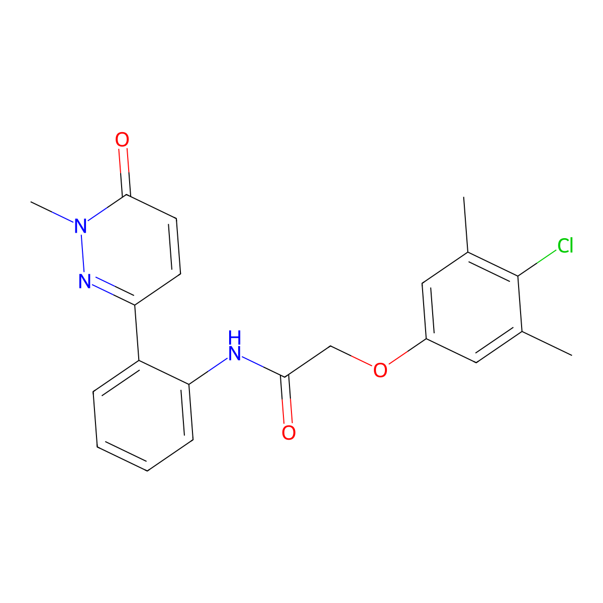 2-(4-chloro-3,5-dimethylphenoxy)-N-(2-(1-methyl-6-oxo-1,6-dihydropyridazin-3-yl)phenyl)acetamide molecular structure, CAS 1428349-80-7