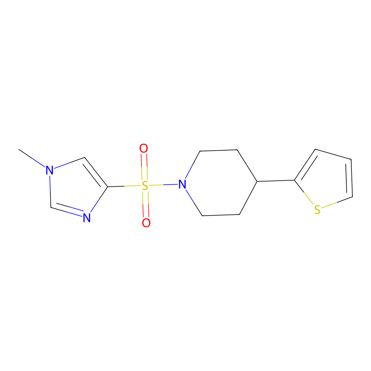 1-[(1-methyl-1H-imidazol-4-yl)sulfonyl]-4-(thiophen-2-yl)piperidine molecular structure, CAS 1428349-82-9
