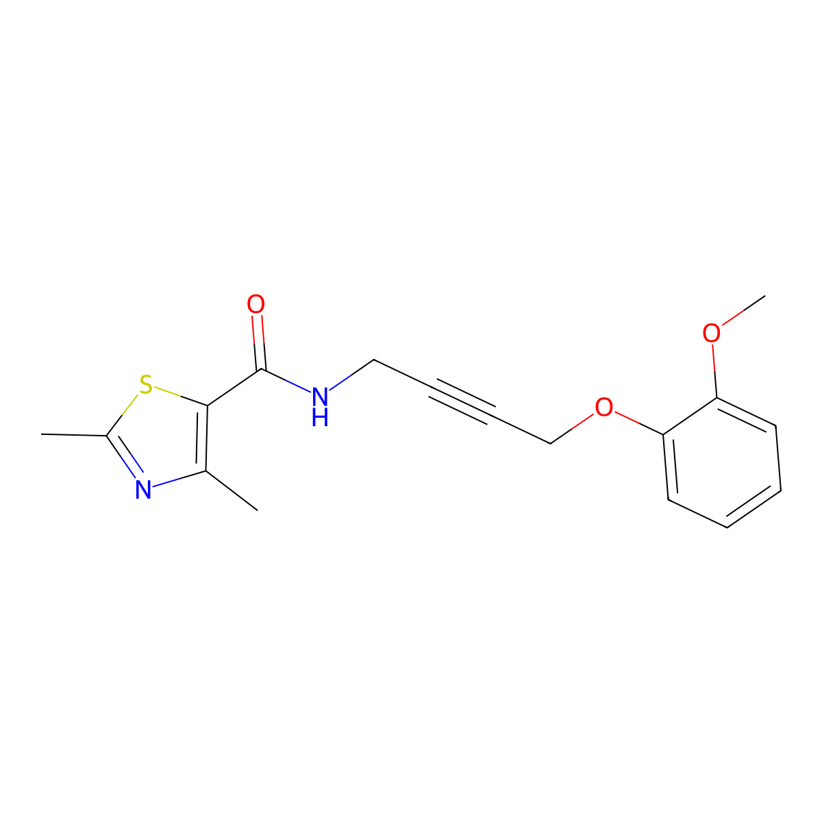 N-(4-(2-methoxyphenoxy)but-2-yn-1-yl)-2,4-dimethylthiazole-5-carboxamide molecular structure, CAS 1428349-86-3