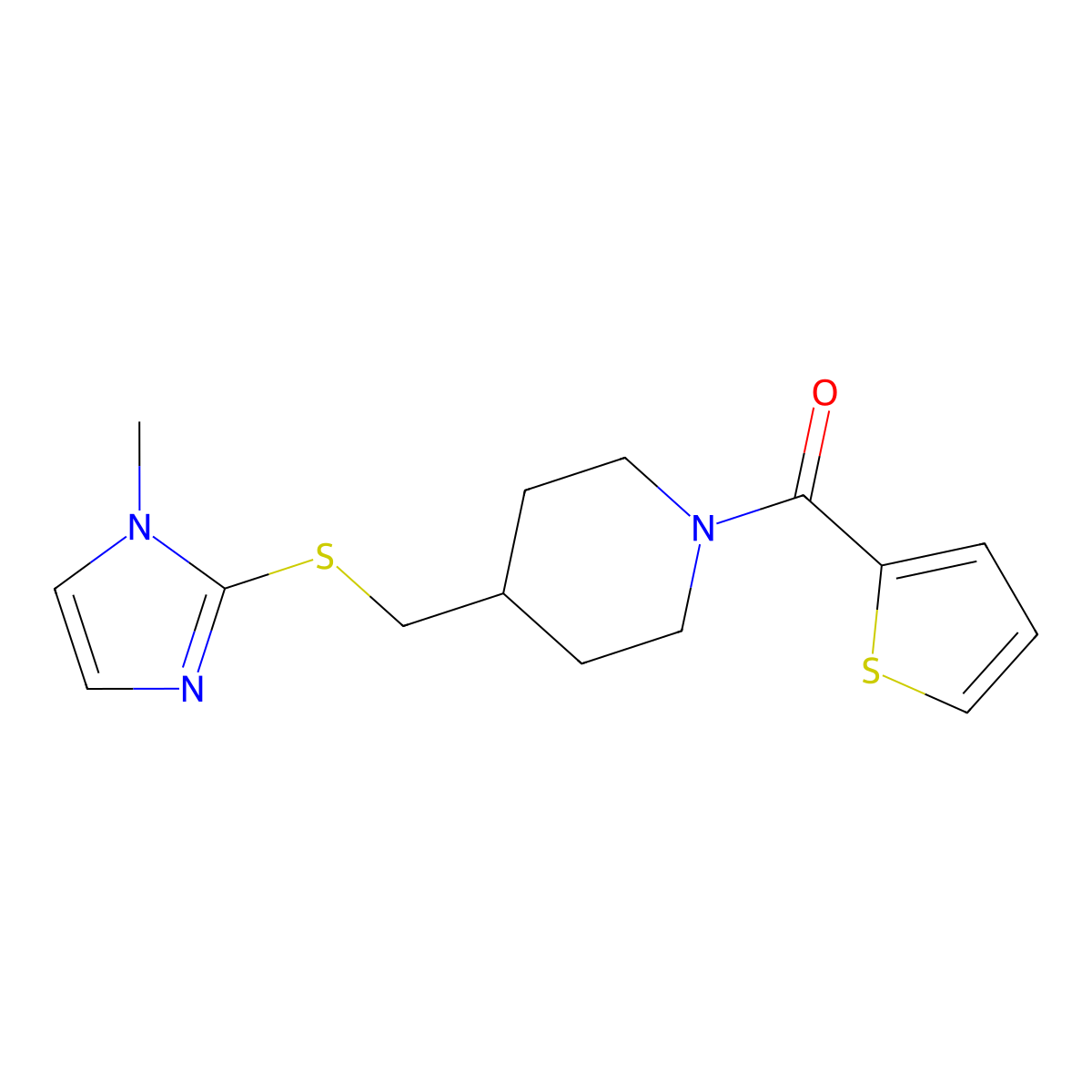 (4-(((1-methyl-1H-imidazol-2-yl)thio)methyl)piperidin-1-yl)(thiophen-2-yl)methanone molecular structure, CAS 1428349-88-5