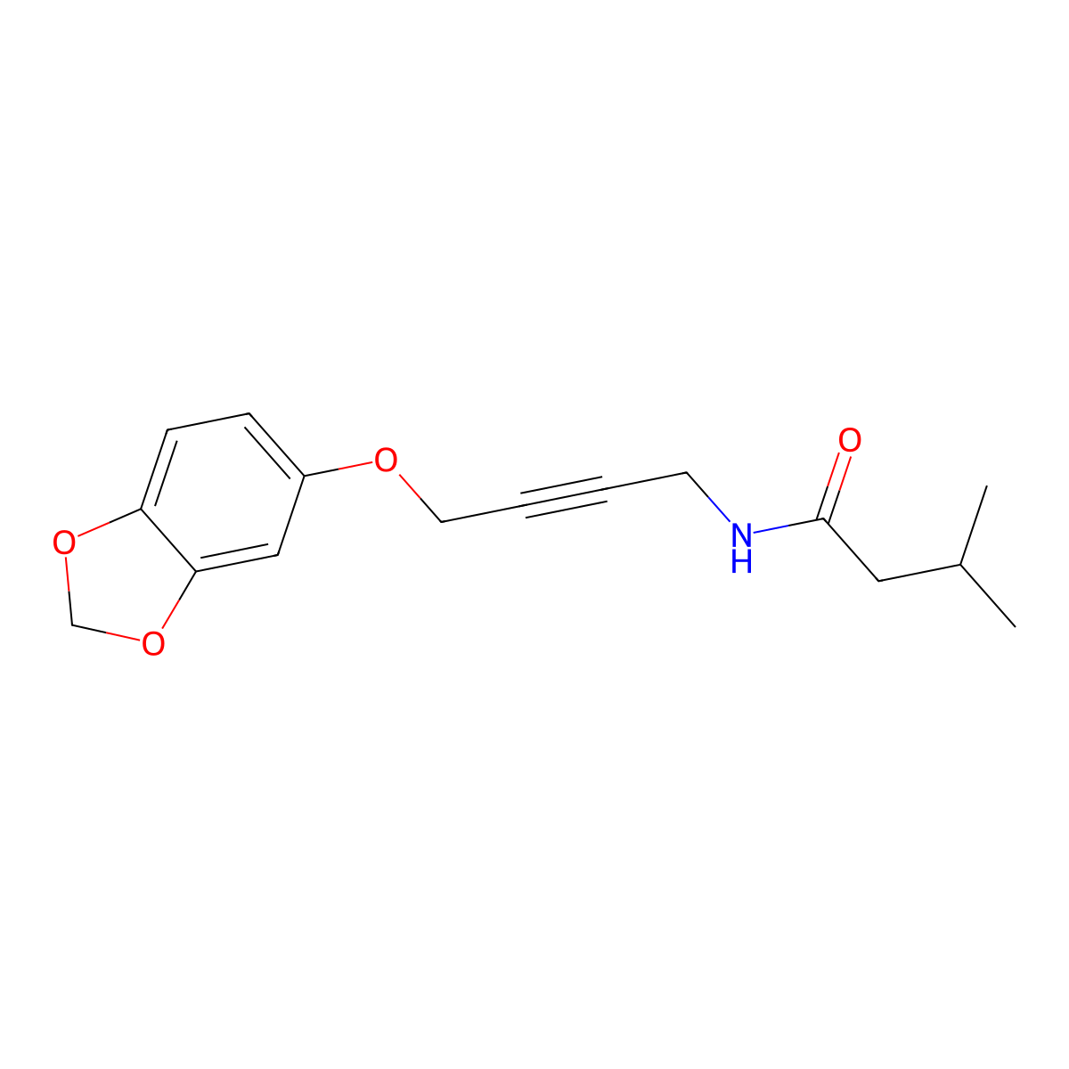N-(4-(benzo[d][1,3]dioxol-5-yloxy)but-2-yn-1-yl)-3-methylbutanamide molecular structure, CAS 1428349-90-9