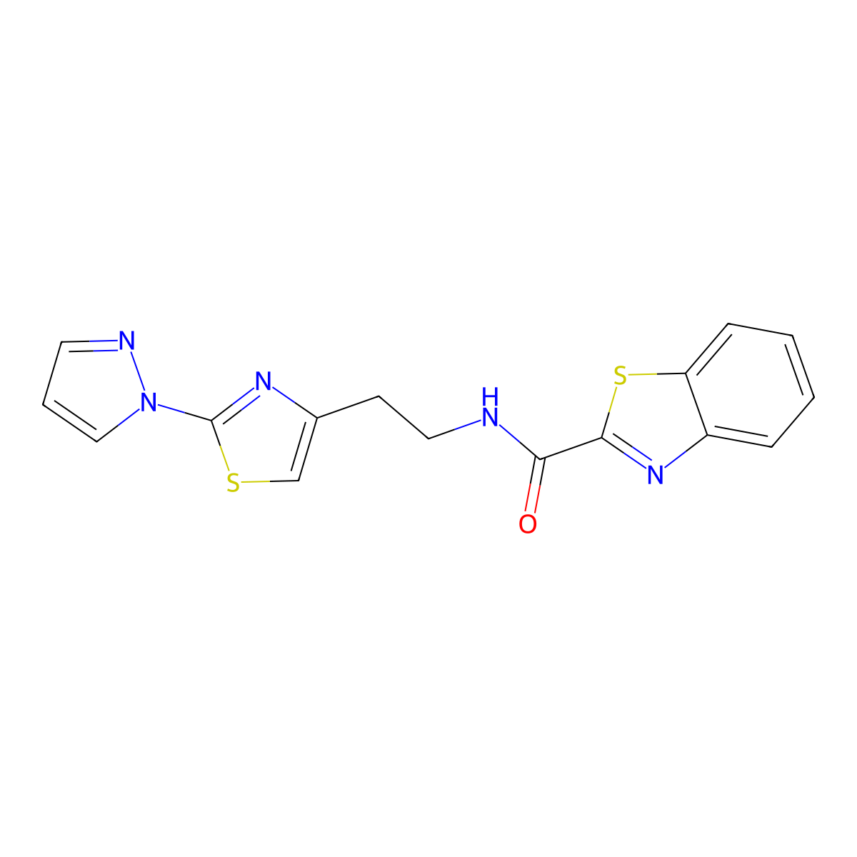 N-(2-(2-(1H-pyrazol-1-yl)thiazol-4-yl)ethyl)benzo[d]thiazole-2-carboxamide molecular structure, CAS 1428349-94-3