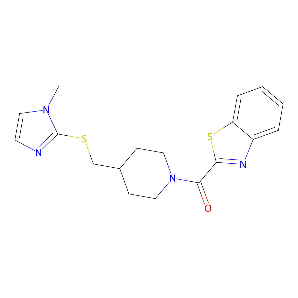 benzo[d]thiazol-2-yl(4-(((1-methyl-1H-imidazol-2-yl)thio)methyl)piperidin-1-yl)methanone molecular structure, CAS 1428349-98-7