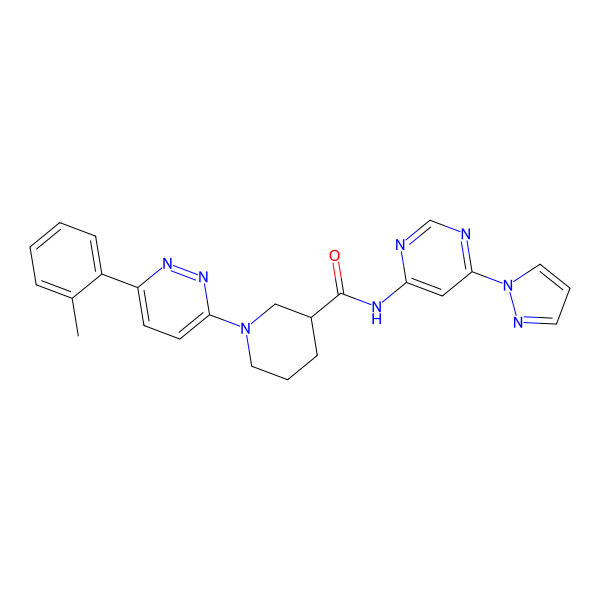 1-[6-(2-methylphenyl)pyridazin-3-yl]-N-[6-(1H-pyrazol-1-yl)pyrimidin-4-yl]piperidine-3-carboxamide molecular structure, CAS 1428350-03-1