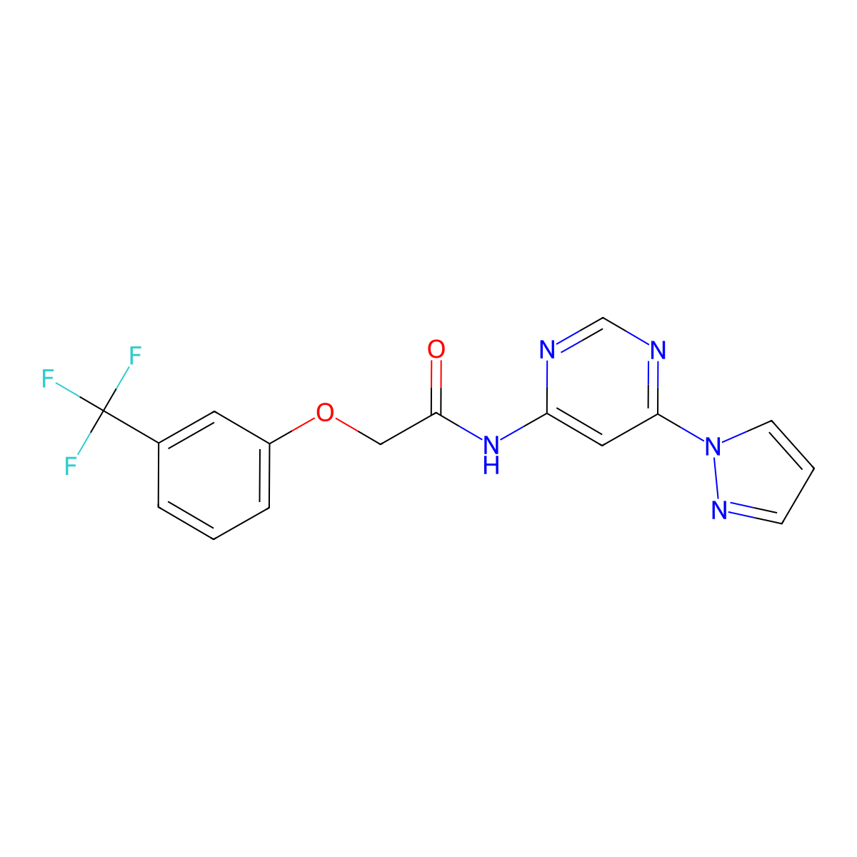 N-[6-(1H-pyrazol-1-yl)pyrimidin-4-yl]-2-[3-(trifluoromethyl)phenoxy]acetamide molecular structure, CAS 1428350-04-2