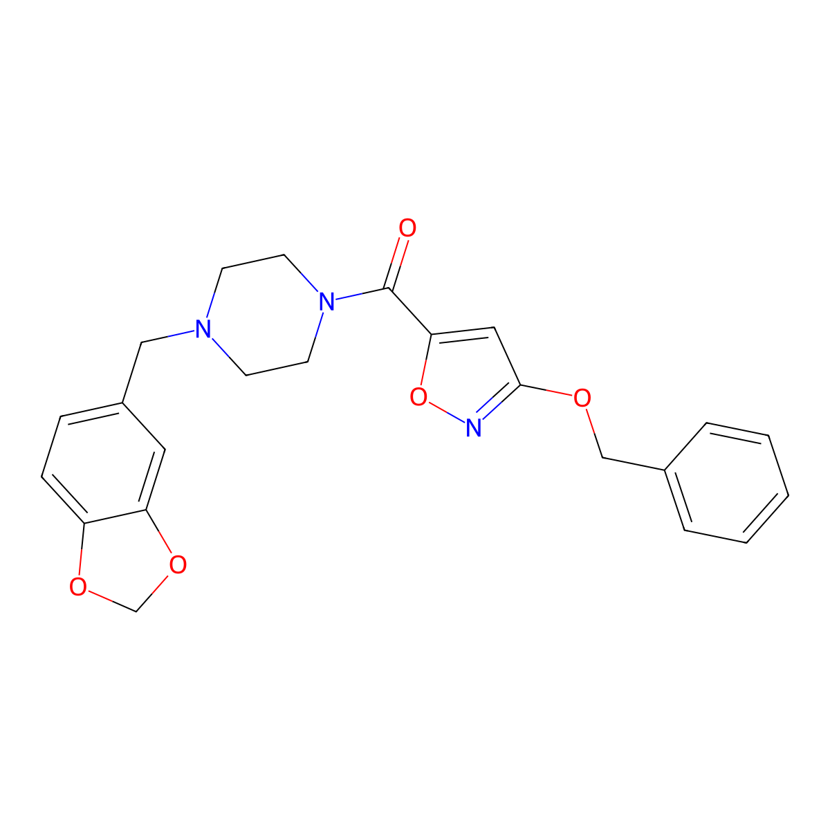(4-(Benzo[d][1,3]dioxol-5-ylmethyl)piperazin-1-yl)(3-(benzyloxy)isoxazol-5-yl)methanone molecular structure, CAS 1428350-08-6