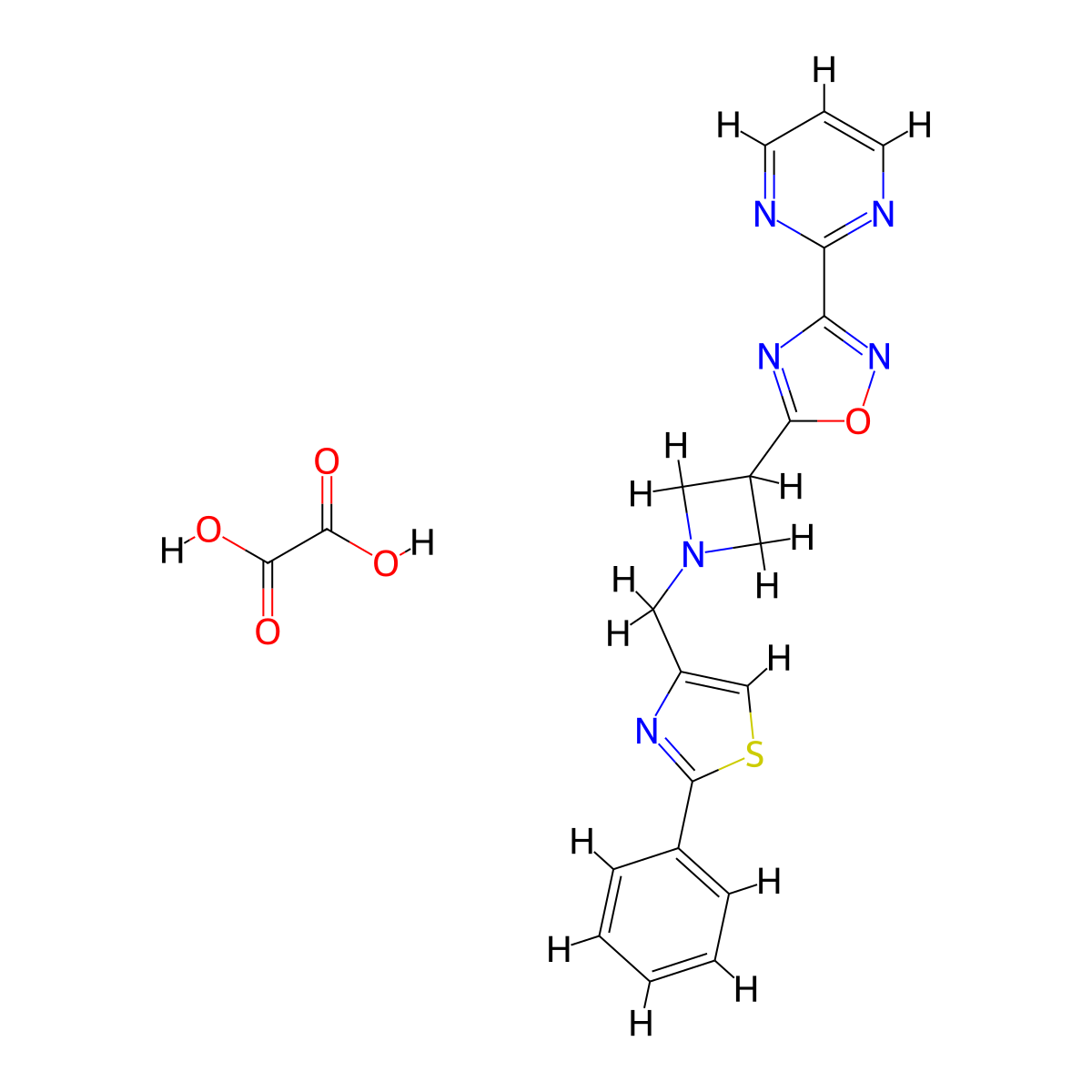 5-(1-((2-Phenylthiazol-4-yl)methyl)azetidin-3-yl)-3-(pyrimidin-2-yl)-1,2,4-oxadiazole oxalate molecular structure, CAS 1428350-10-0
