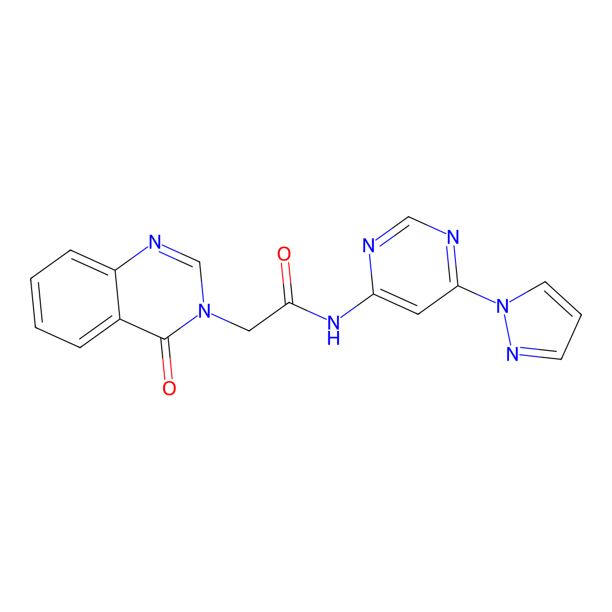 N-(6-(1H-pyrazol-1-yl)pyrimidin-4-yl)-2-(4-oxoquinazolin-3(4H)-yl)acetamide molecular structure, CAS 1428350-12-2