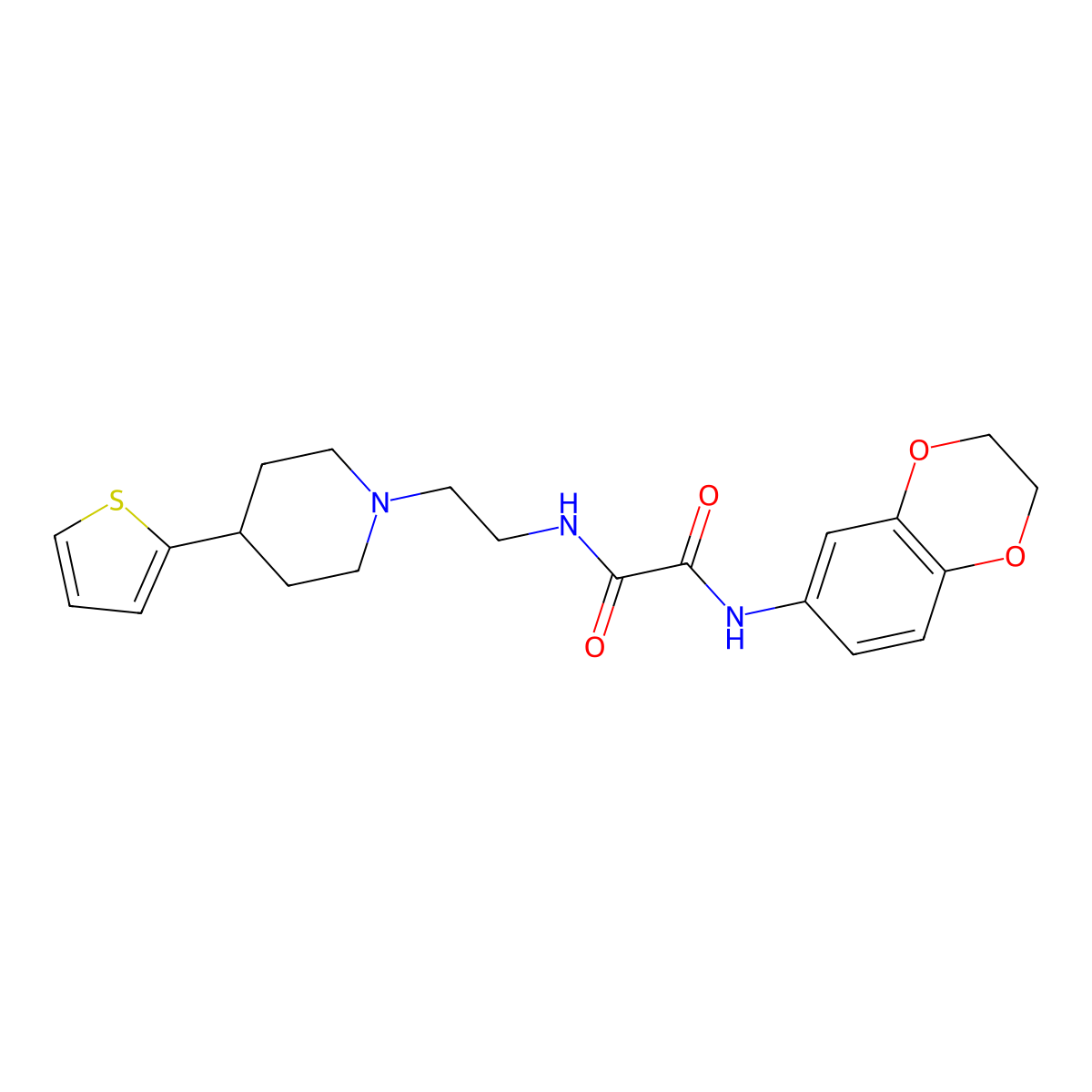 N1-(2,3-dihydrobenzo[b][1,4]dioxin-6-yl)-N2-(2-(4-(thiophen-2-yl)piperidin-1-yl)ethyl)oxalamide molecular structure, CAS 1428350-13-3