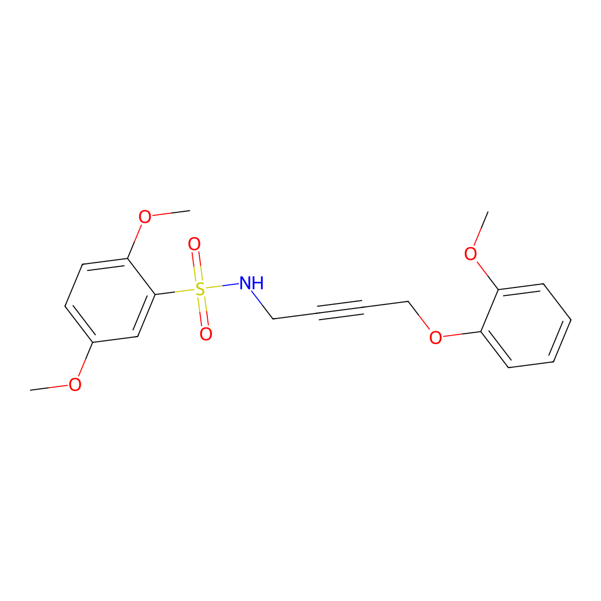 2,5-dimethoxy-N-(4-(2-methoxyphenoxy)but-2-yn-1-yl)benzenesulfonamide molecular structure, CAS 1428350-16-6