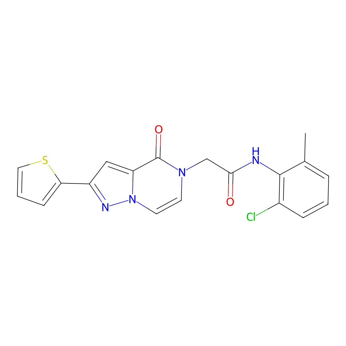 N-(2-chloro-6-methylphenyl)-2-(4-oxo-2-(thiophen-2-yl)pyrazolo[1,5-a]pyrazin-5(4H)-yl)acetamide molecular structure, CAS 1428350-20-2