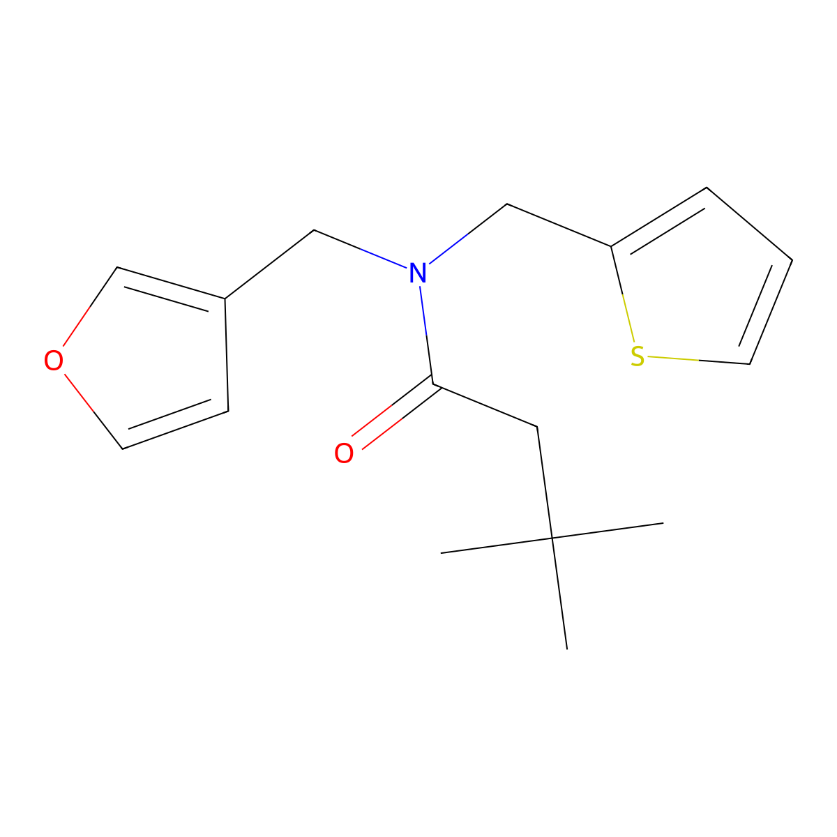 N-(furan-3-ylmethyl)-3,3-dimethyl-N-(thiophen-2-ylmethyl)butanamide molecular structure, CAS 1428350-21-3
