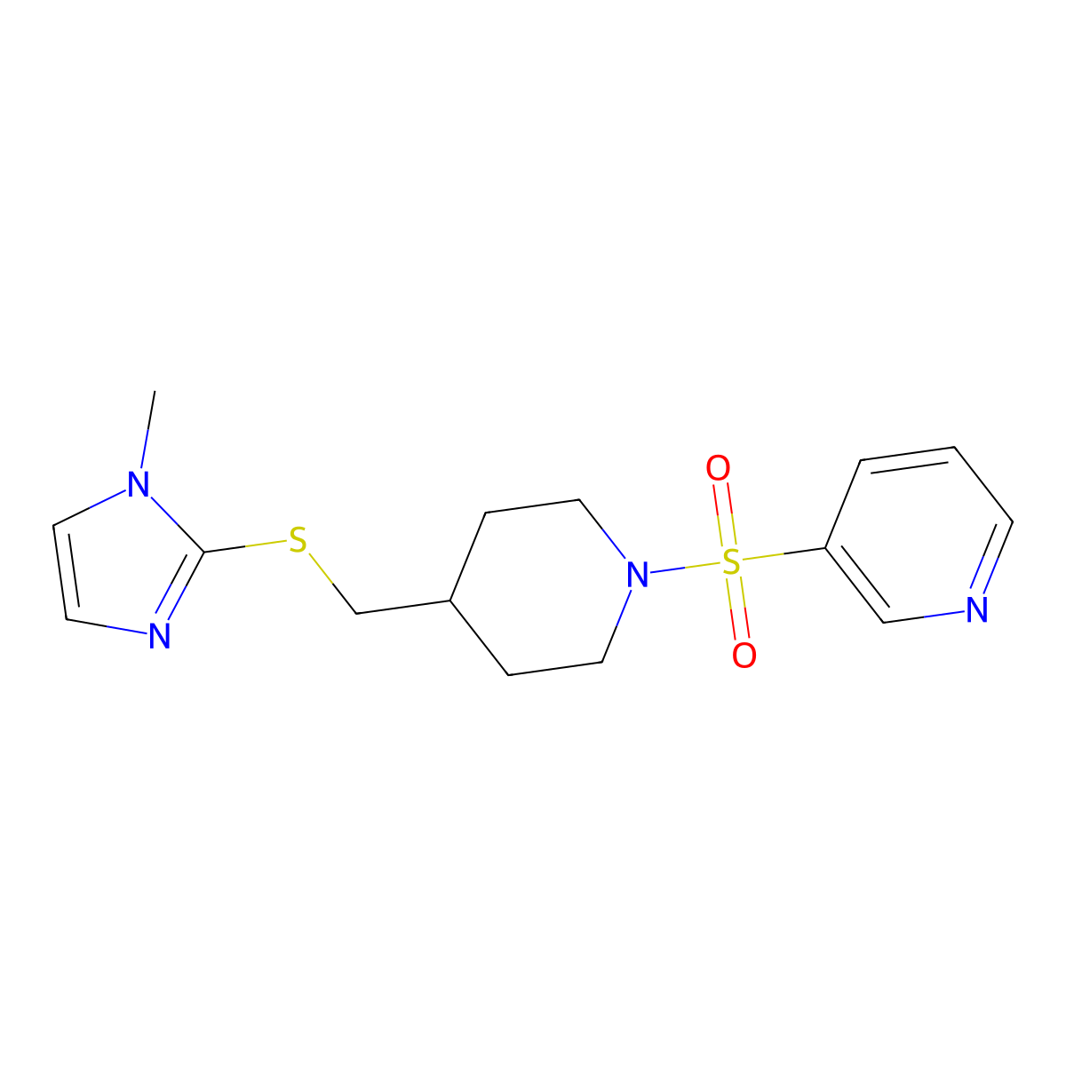 3-((4-(((1-methyl-1H-imidazol-2-yl)thio)methyl)piperidin-1-yl)sulfonyl)pyridine molecular structure, CAS 1428350-24-6