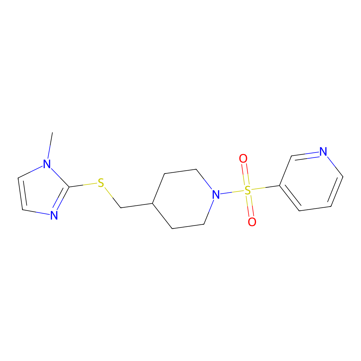 3-((4-(((1-methyl-1H-imidazol-2-yl)thio)methyl)piperidin-1-yl)sulfonyl)pyridine molecular structure, CAS 1428350-24-6