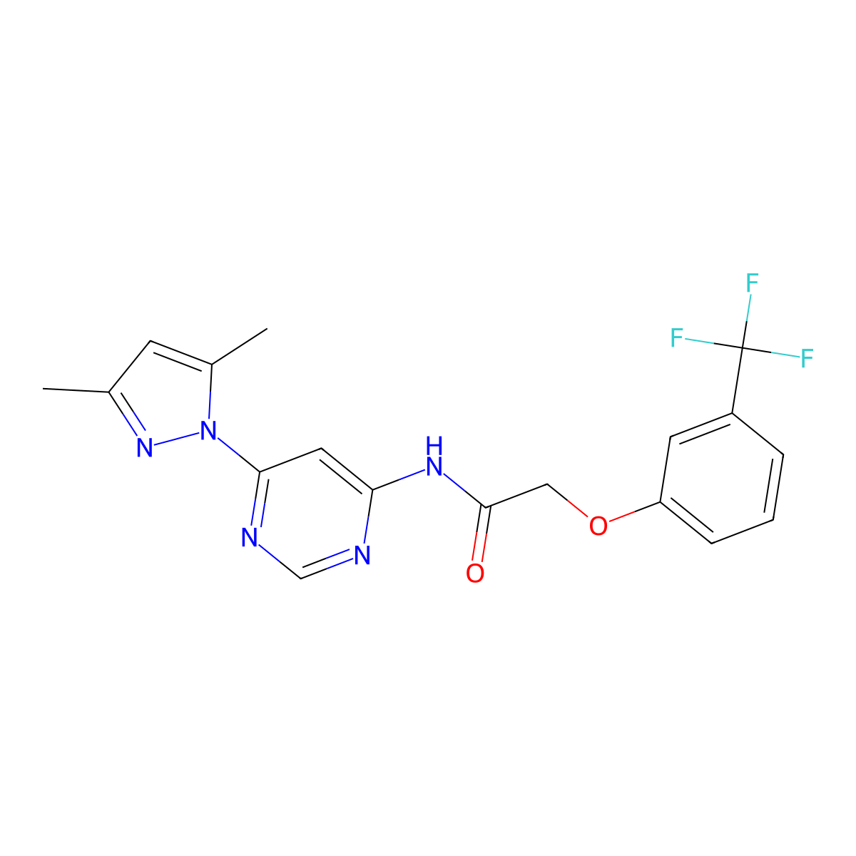 N-[6-(3,5-dimethyl-1H-pyrazol-1-yl)pyrimidin-4-yl]-2-[3-(trifluoromethyl)phenoxy]acetamide molecular structure, CAS 1428350-26-8