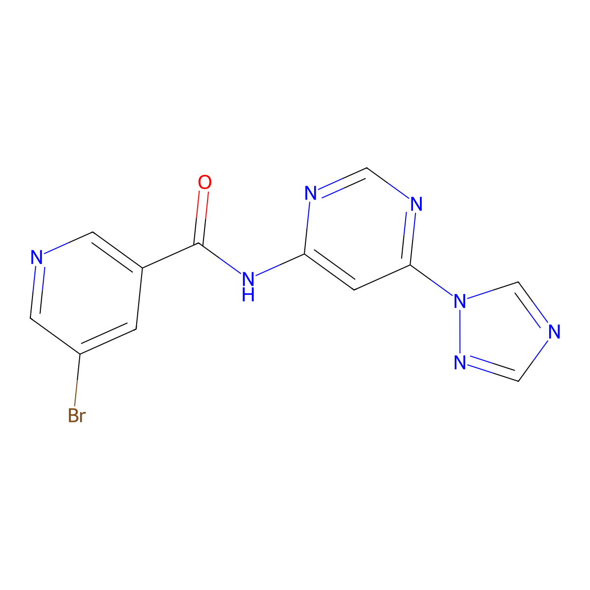 N-(6-(1H-1,2,4-triazol-1-yl)pyrimidin-4-yl)-5-bromonicotinamide molecular structure, CAS 1428350-27-9