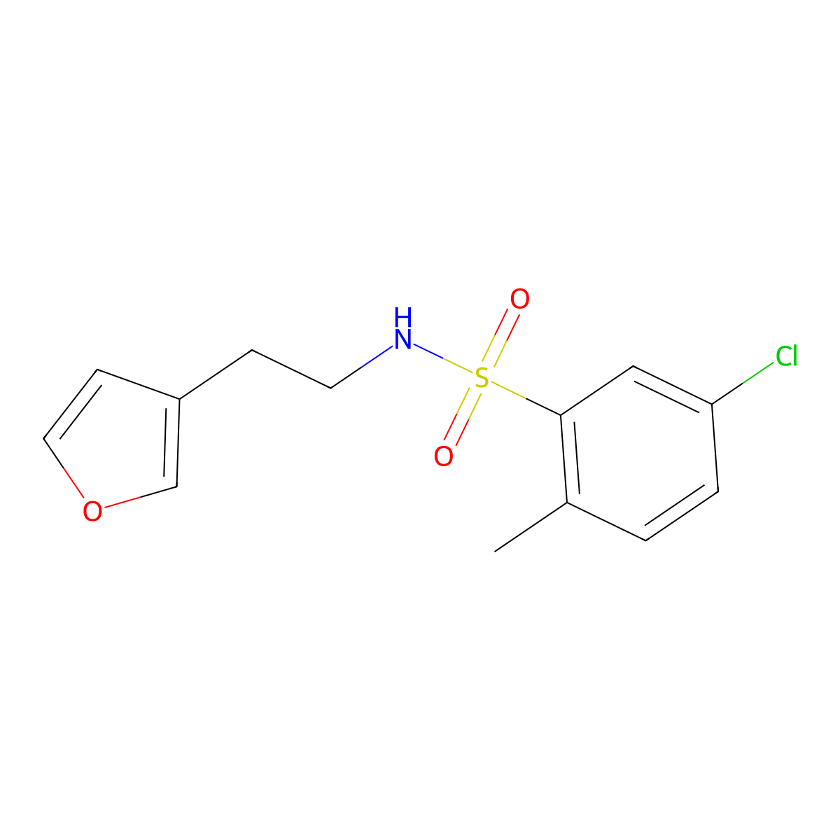 5-chloro-N-(2-(furan-3-yl)ethyl)-2-methylbenzenesulfonamide molecular structure, CAS 1428350-29-1