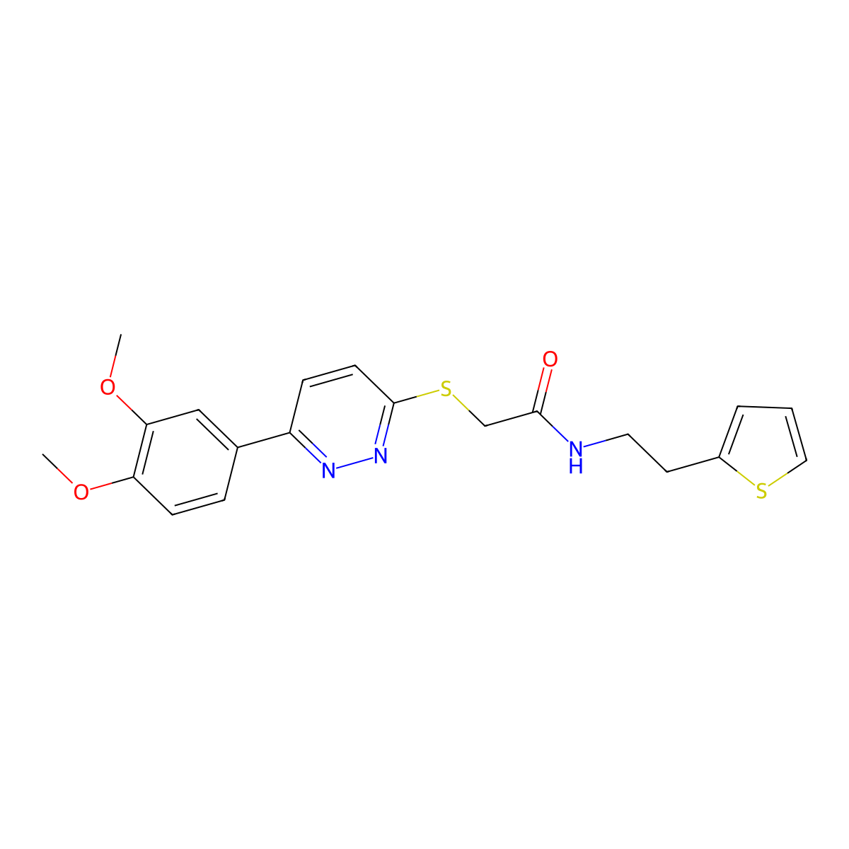 2-((6-(3,4-dimethoxyphenyl)pyridazin-3-yl)thio)-N-(2-(thiophen-2-yl)ethyl)acetamide molecular structure, CAS 1428350-32-6