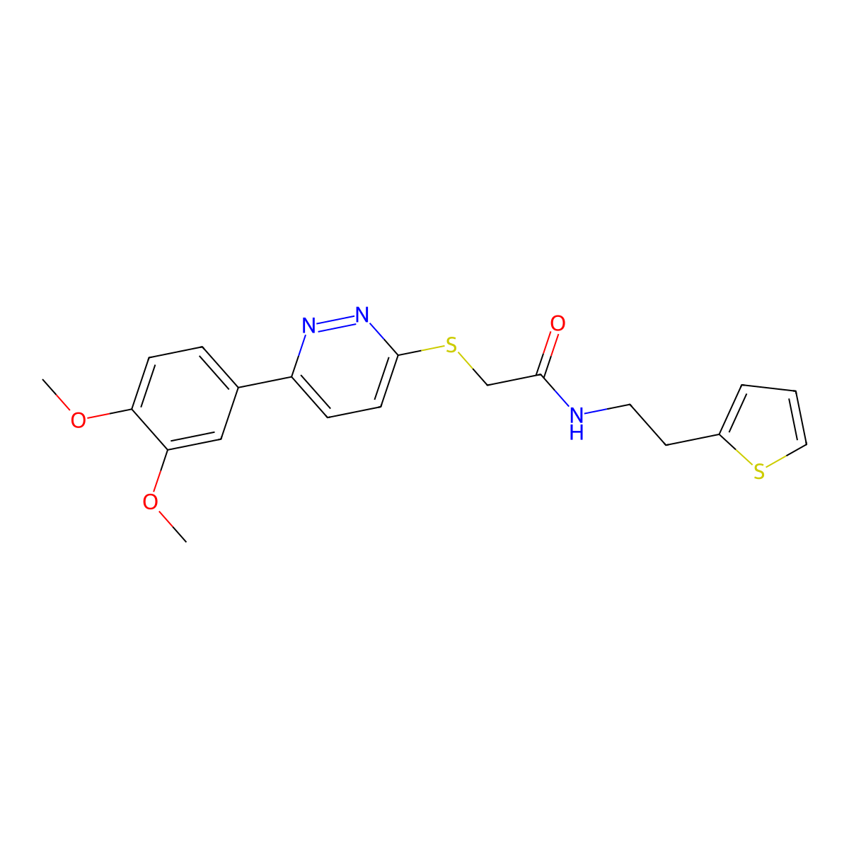 2-((6-(3,4-dimethoxyphenyl)pyridazin-3-yl)thio)-N-(2-(thiophen-2-yl)ethyl)acetamide molecular structure, CAS 1428350-32-6