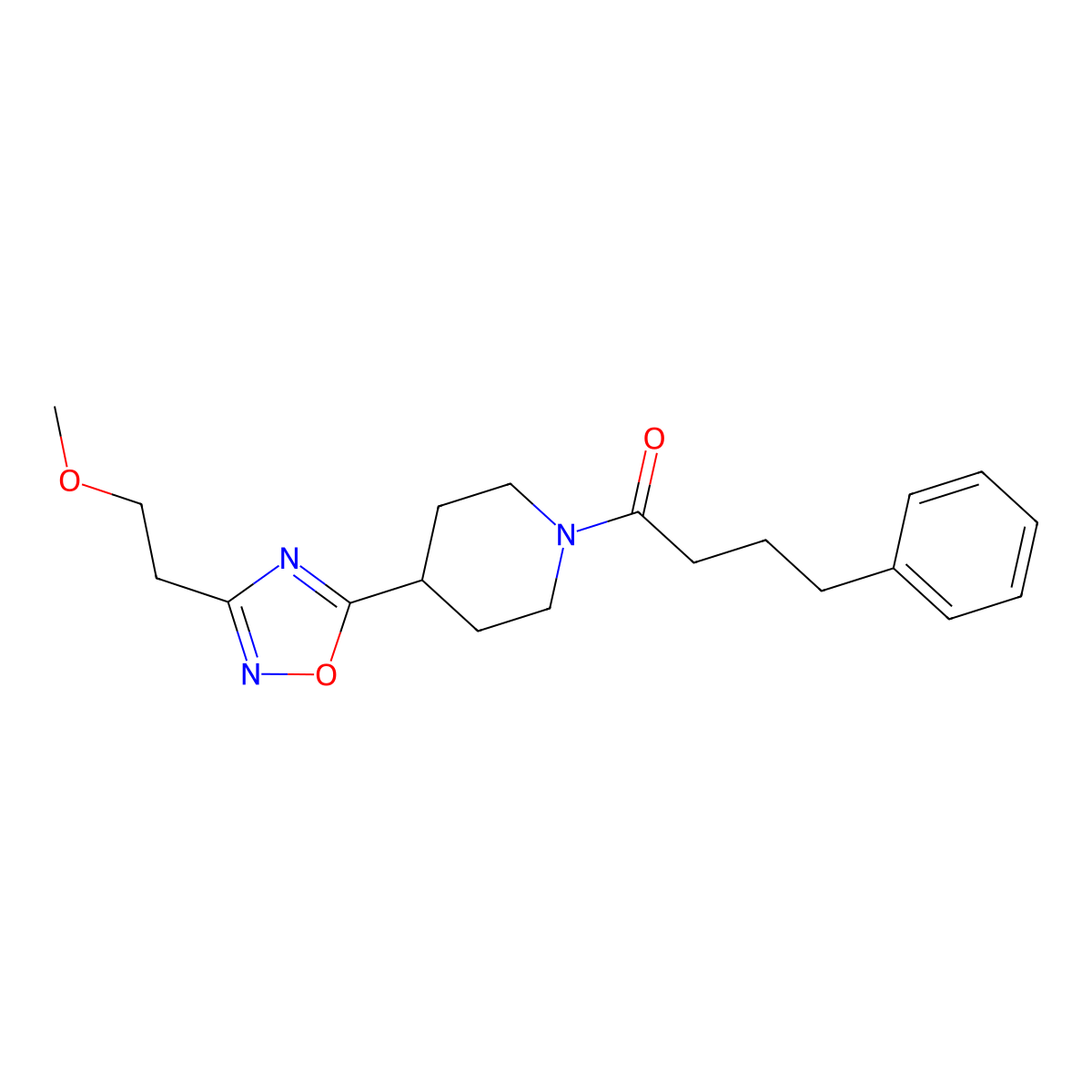 1-(4-(3-(2-Methoxyethyl)-1,2,4-oxadiazol-5-yl)piperidin-1-yl)-4-phenylbutan-1-one molecular structure, CAS 1428350-36-0