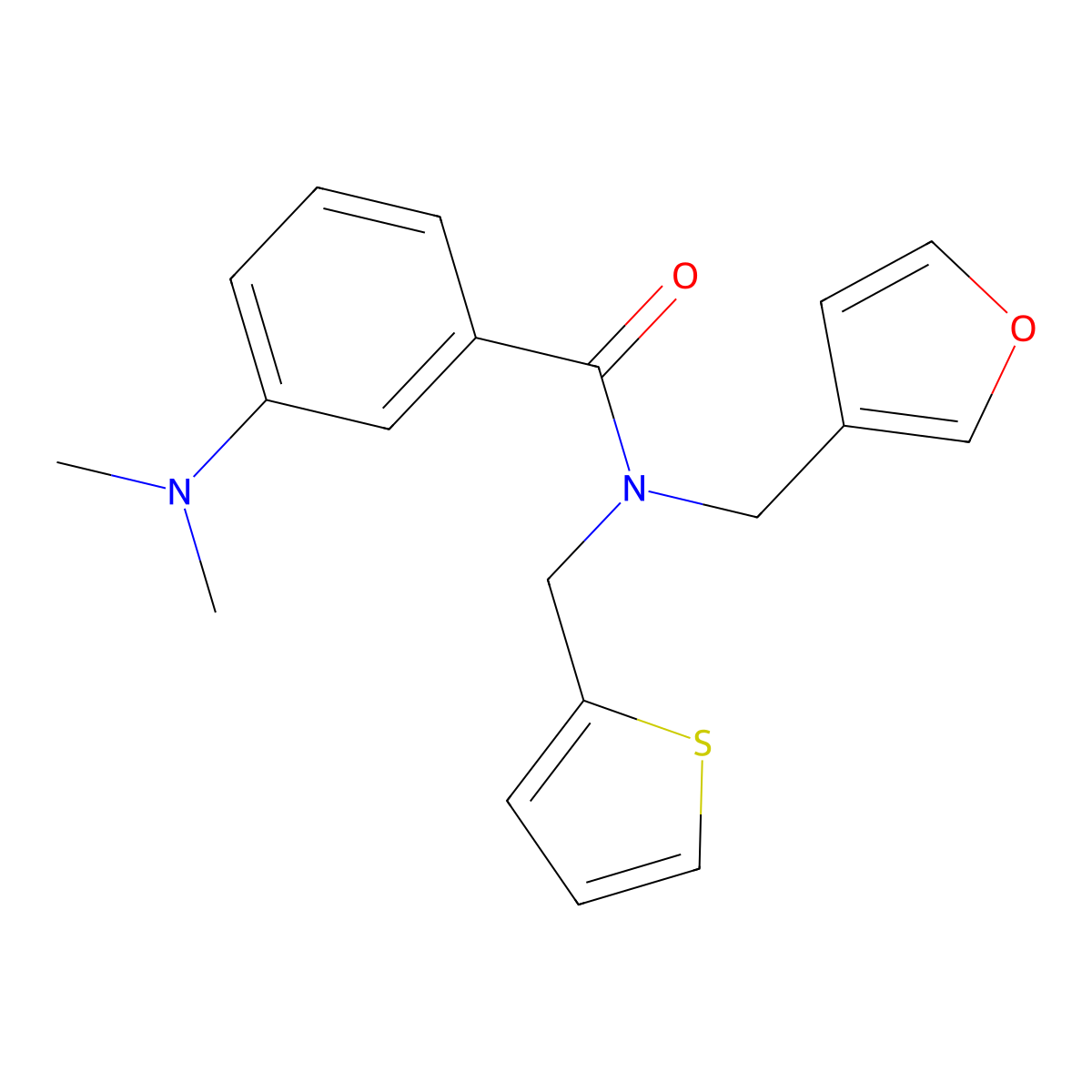 3-(dimethylamino)-N-(furan-3-ylmethyl)-N-(thiophen-2-ylmethyl)benzamide molecular structure, CAS 1428350-40-6