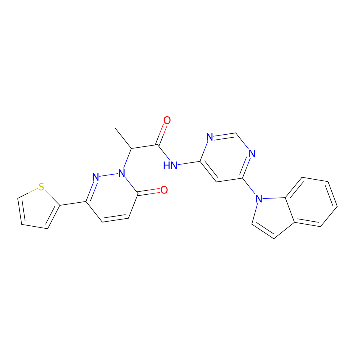 N-(6-(1H-indol-1-yl)pyrimidin-4-yl)-2-(6-oxo-3-(thiophen-2-yl)pyridazin-1(6H)-yl)propanamide molecular structure, CAS 1428350-44-0