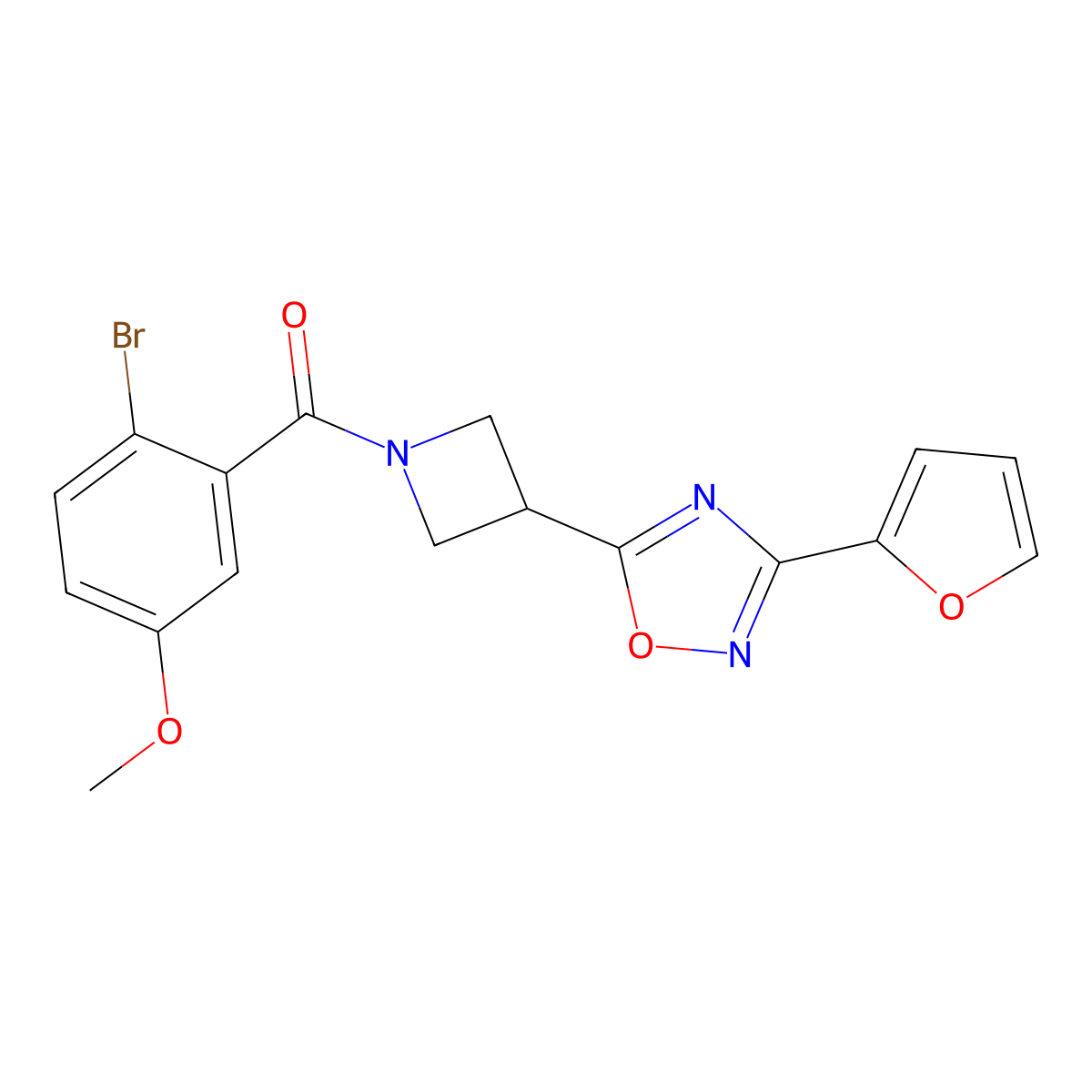 (2-Bromo-5-methoxyphenyl)(3-(3-(furan-2-yl)-1,2,4-oxadiazol-5-yl)azetidin-1-yl)methanone molecular structure, CAS 1428350-47-3