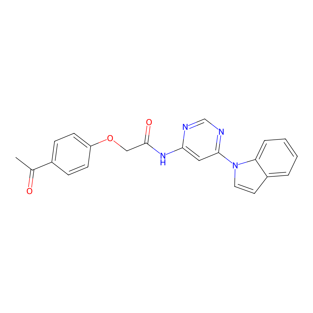 N-(6-(1H-indol-1-yl)pyrimidin-4-yl)-2-(4-acetylphenoxy)acetamide molecular structure, CAS 1428350-48-4