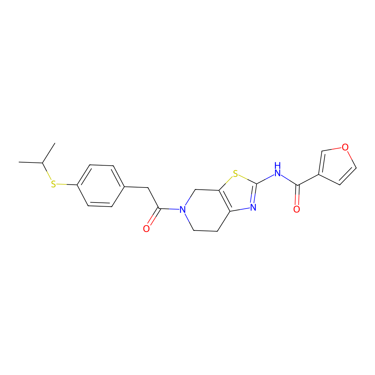 N-(5-(2-(4-(isopropylthio)phenyl)acetyl)-4,5,6,7-tetrahydrothiazolo[5,4-c]pyridin-2-yl)furan-3-carboxamide molecular structure, CAS 1428350-53-1