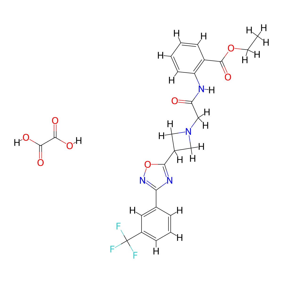 Ethyl 2-(2-(3-(3-(3-(trifluoromethyl)phenyl)-1,2,4-oxadiazol-5-yl)azetidin-1-yl)acetamido)benzoate oxalate molecular structure, CAS 1428350-55-3