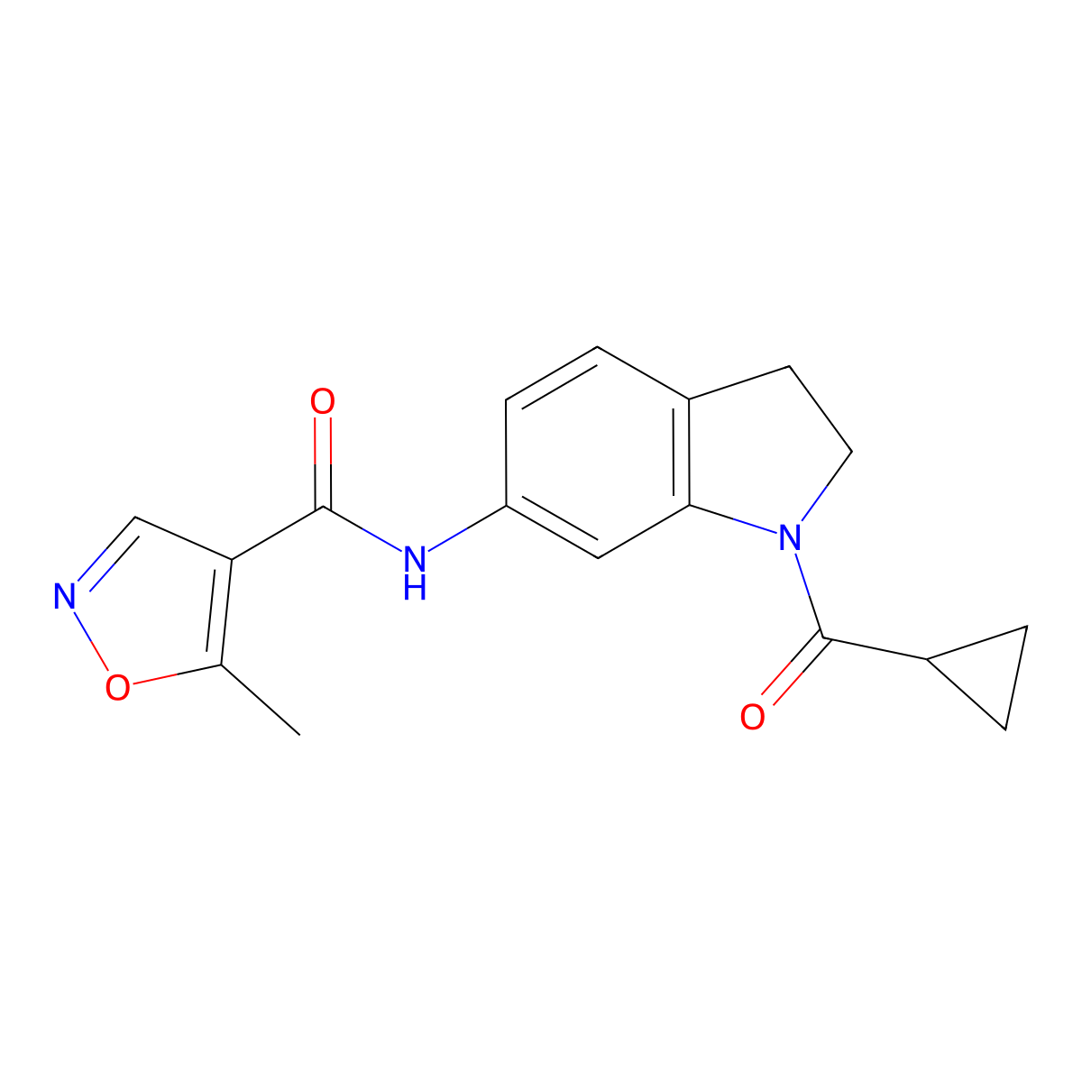 N-(1-(cyclopropanecarbonyl)indolin-6-yl)-5-methylisoxazole-4-carboxamide molecular structure, CAS 1428350-56-4