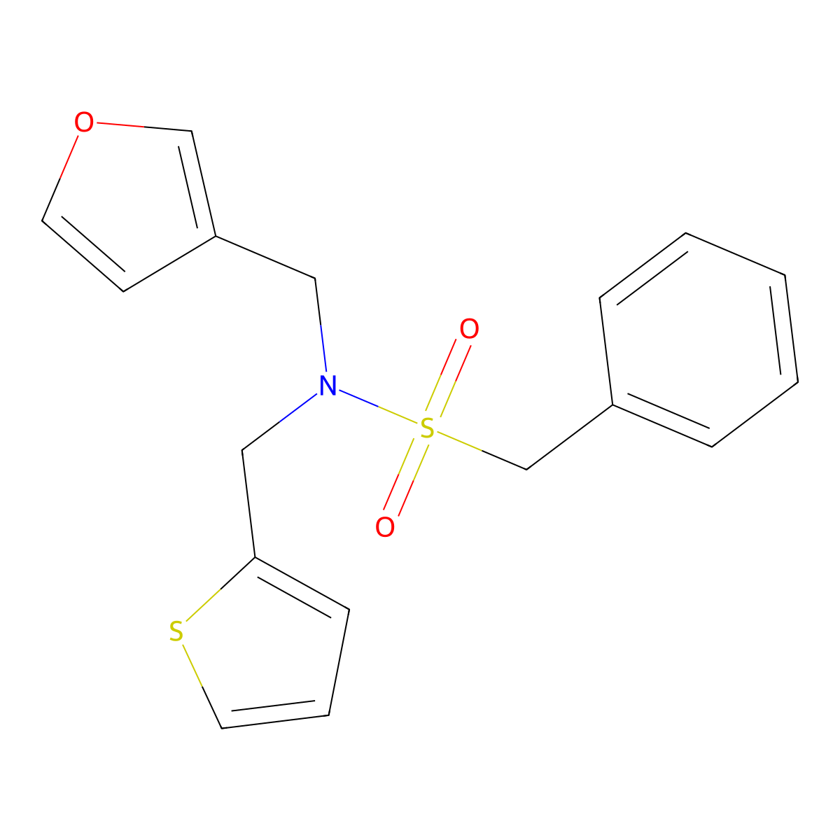 N-(furan-3-ylmethyl)-1-phenyl-N-(thiophen-2-ylmethyl)methanesulfonamide molecular structure, CAS 1428350-63-3