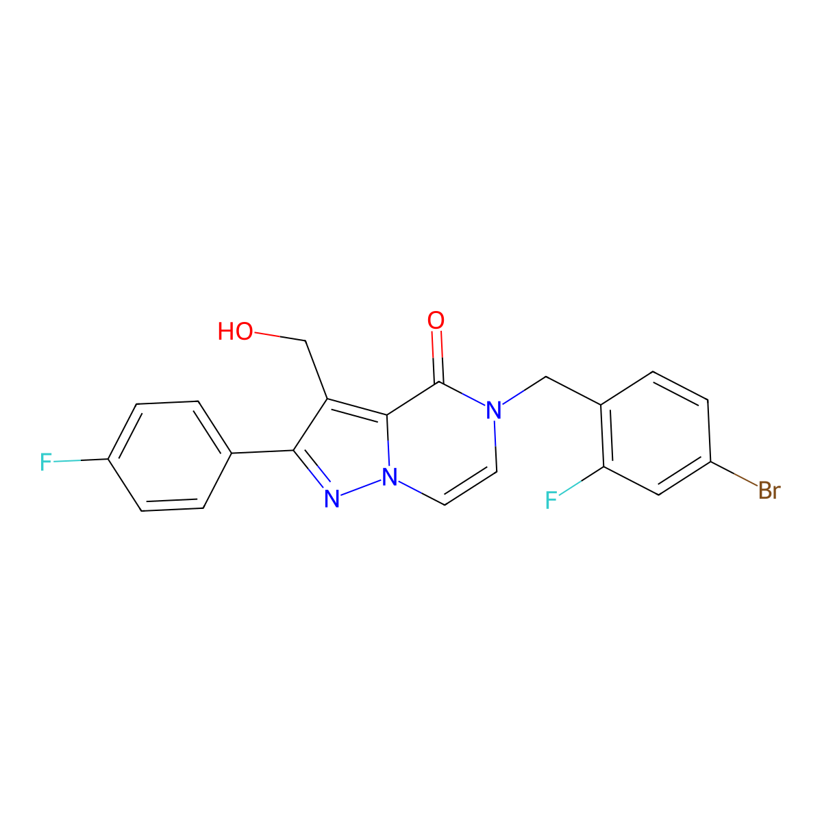 5-(4-bromo-2-fluorobenzyl)-2-(4-fluorophenyl)-3-(hydroxymethyl)pyrazolo[1,5-a]pyrazin-4(5H)-one molecular structure, CAS 1428350-65-5