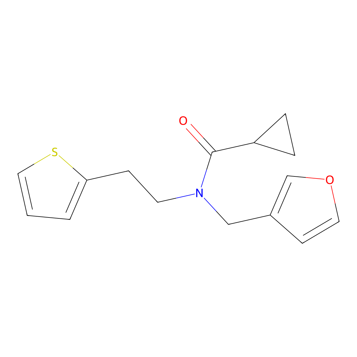 N-(furan-3-ylmethyl)-N-(2-(thiophen-2-yl)ethyl)cyclopropanecarboxamide molecular structure, CAS 1428350-72-4