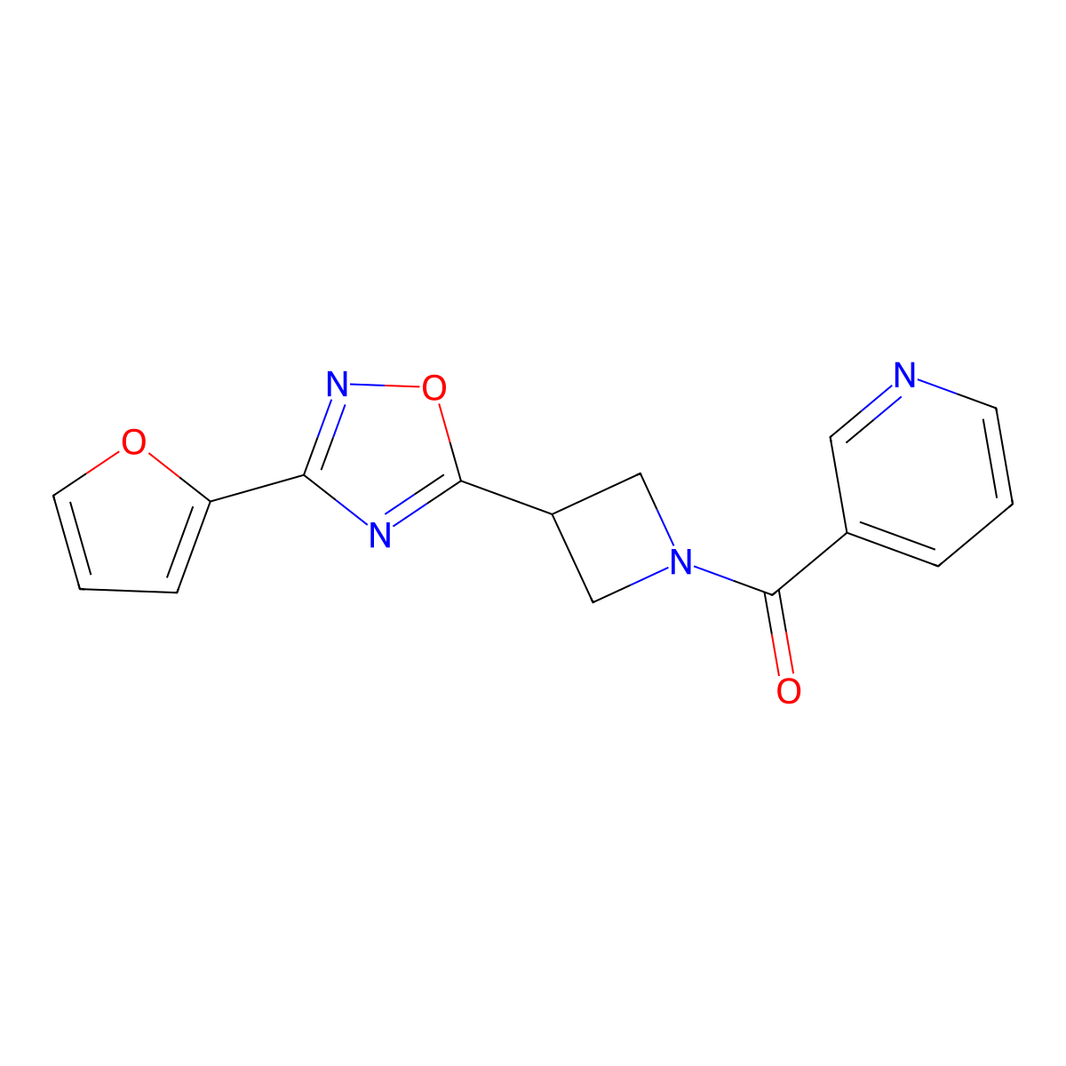 (3-(3-(Furan-2-yl)-1,2,4-oxadiazol-5-yl)azetidin-1-yl)(pyridin-3-yl)methanone molecular structure, CAS 1428350-75-7