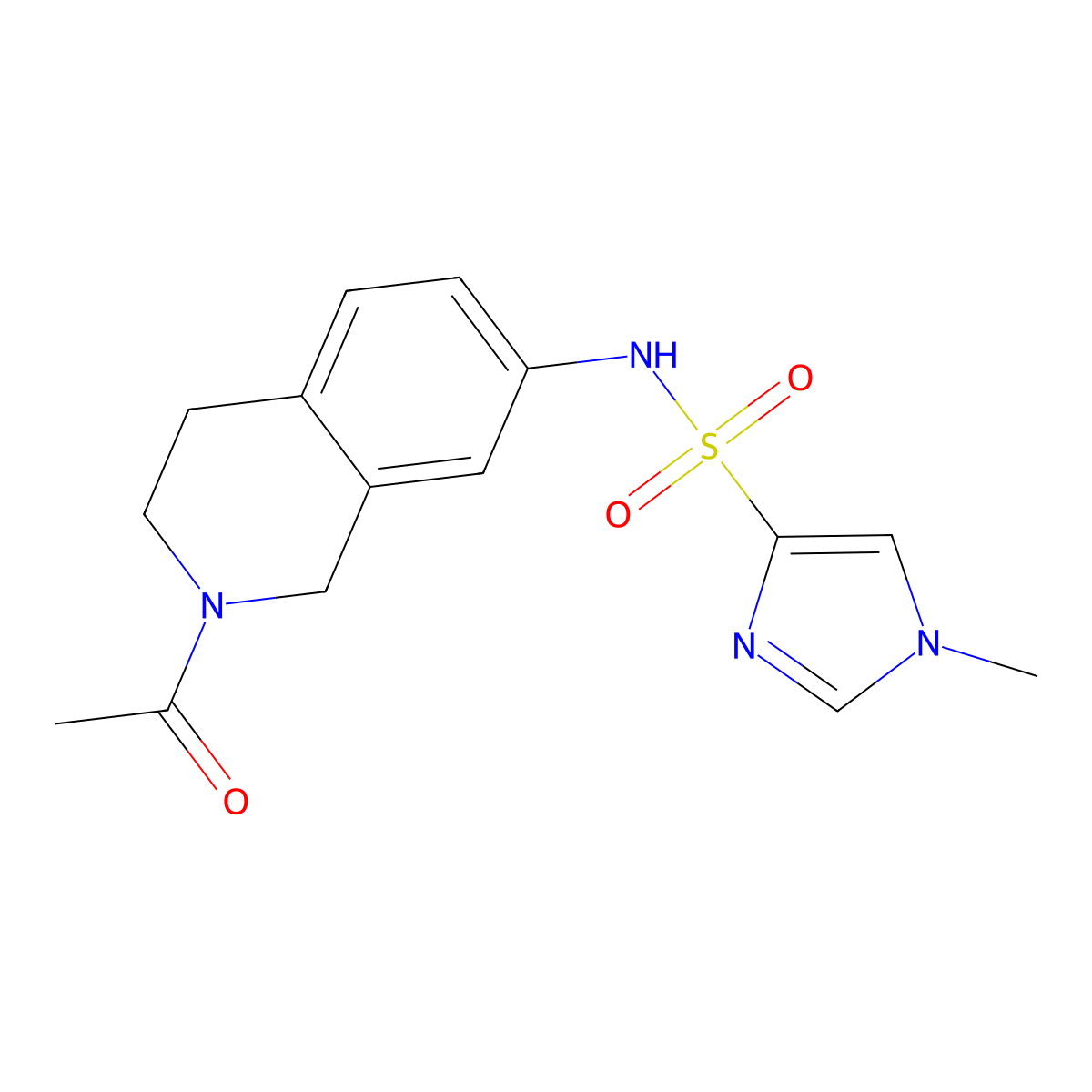 N-(2-acetyl-1,2,3,4-tetrahydroisoquinolin-7-yl)-1-methyl-1H-imidazole-4-sulfonamide molecular structure, CAS 1428350-79-1