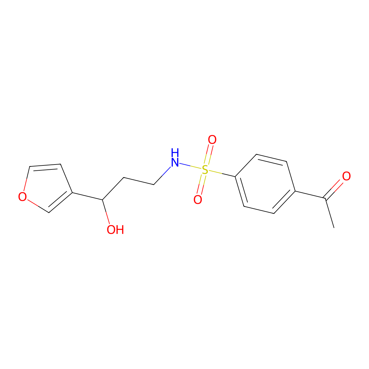 4-acetyl-N-(3-(furan-3-yl)-3-hydroxypropyl)benzenesulfonamide molecular structure, CAS 1428350-81-5