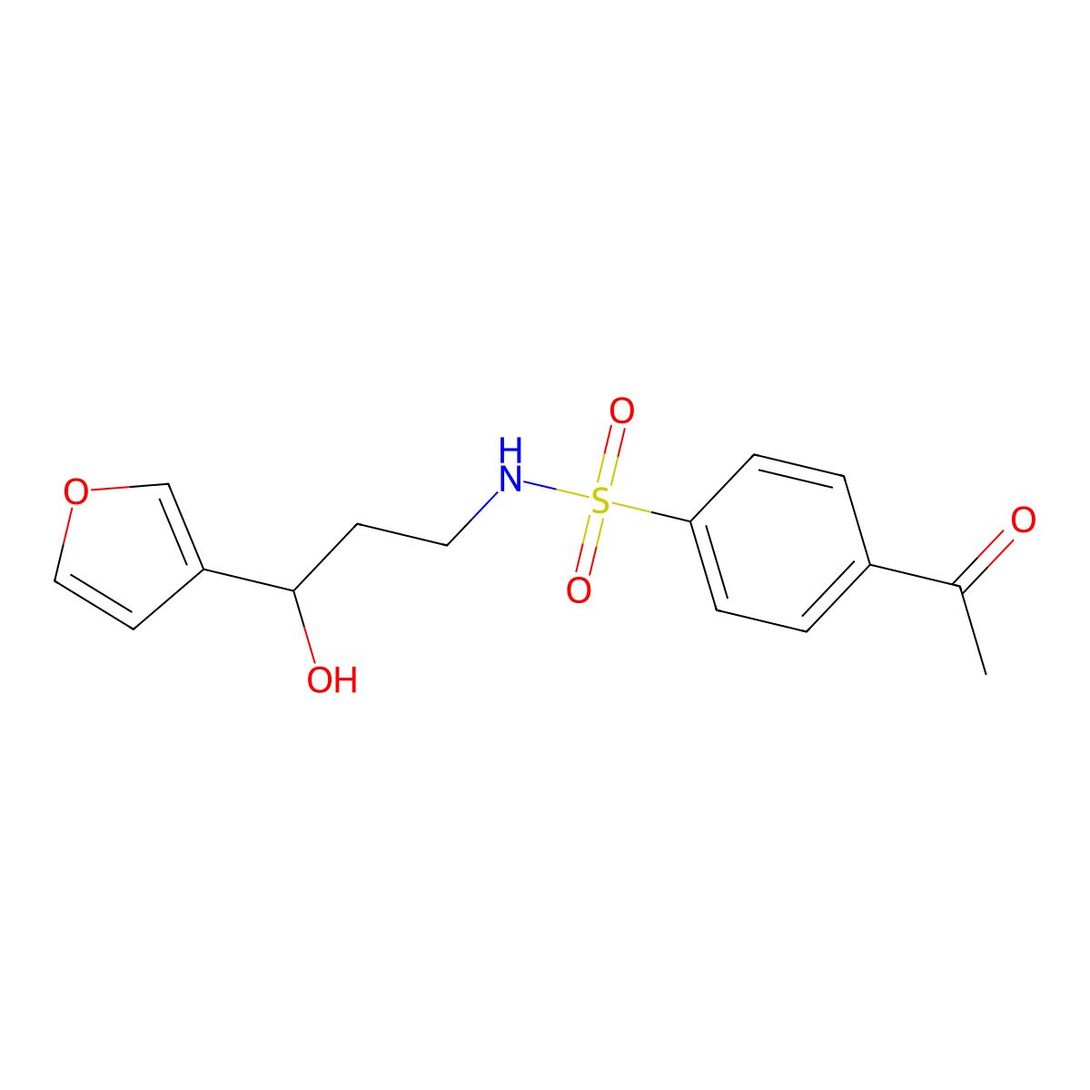4-acetyl-N-(3-(furan-3-yl)-3-hydroxypropyl)benzenesulfonamide molecular structure, CAS 1428350-81-5