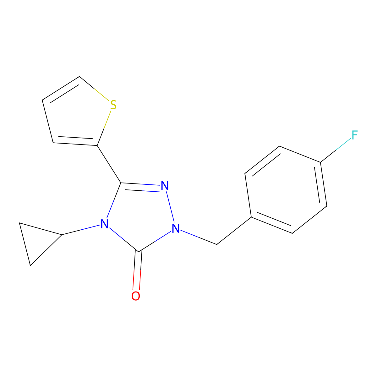 4-cyclopropyl-1-(4-fluorobenzyl)-3-(thiophen-2-yl)-1H-1,2,4-triazol-5(4H)-one molecular structure, CAS 1428350-94-0