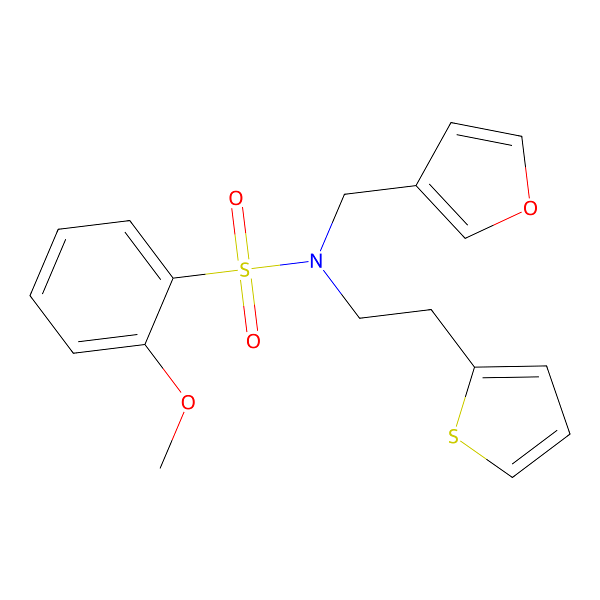 N-(furan-3-ylmethyl)-2-methoxy-N-(2-(thiophen-2-yl)ethyl)benzenesulfonamide molecular structure, CAS 1428350-95-1