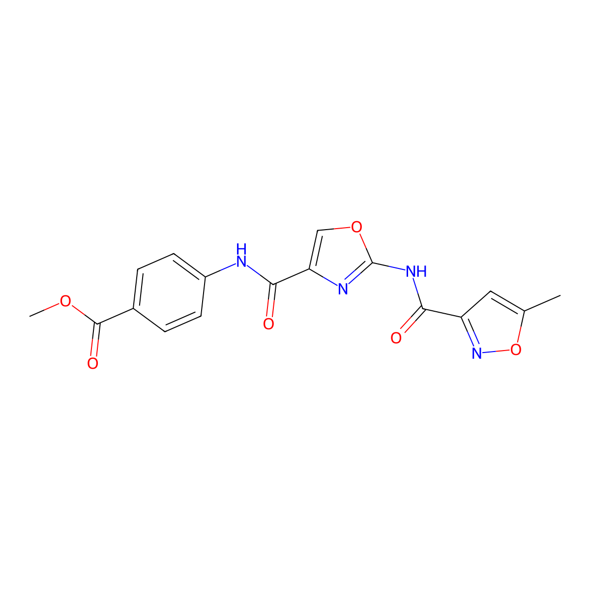 Methyl 4-(2-(5-methylisoxazole-3-carboxamido)oxazole-4-carboxamido)benzoate molecular structure, CAS 1428350-96-2