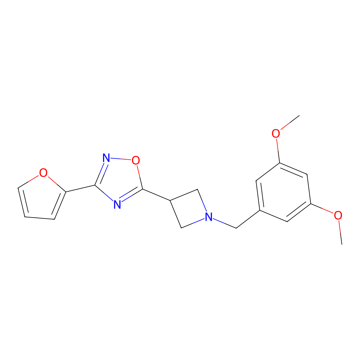 5-(1-(3,5-Dimethoxybenzyl)azetidin-3-yl)-3-(furan-2-yl)-1,2,4-oxadiazole molecular structure, CAS 1428350-98-4