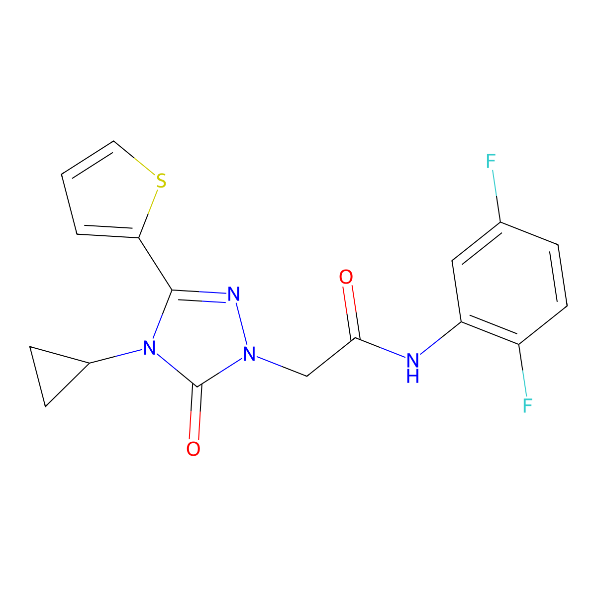 2-[4-cyclopropyl-5-oxo-3-(thiophen-2-yl)-4,5-dihydro-1H-1,2,4-triazol-1-yl]-N-(2,5-difluorophenyl)acetamide molecular structure, CAS 1428351-05-6