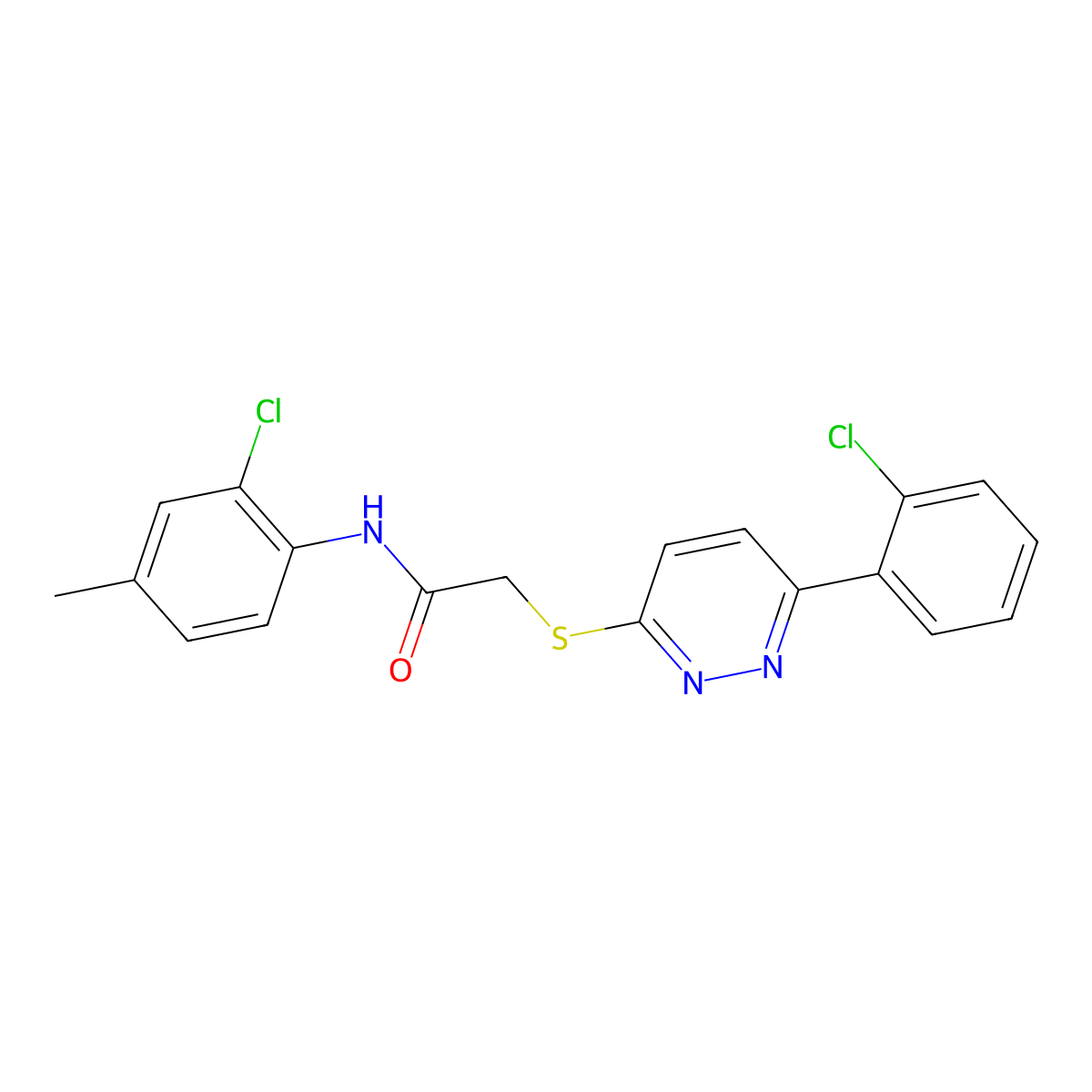 N-(2-chloro-4-methylphenyl)-2-((6-(2-chlorophenyl)pyridazin-3-yl)thio)acetamide molecular structure, CAS 1428351-08-9