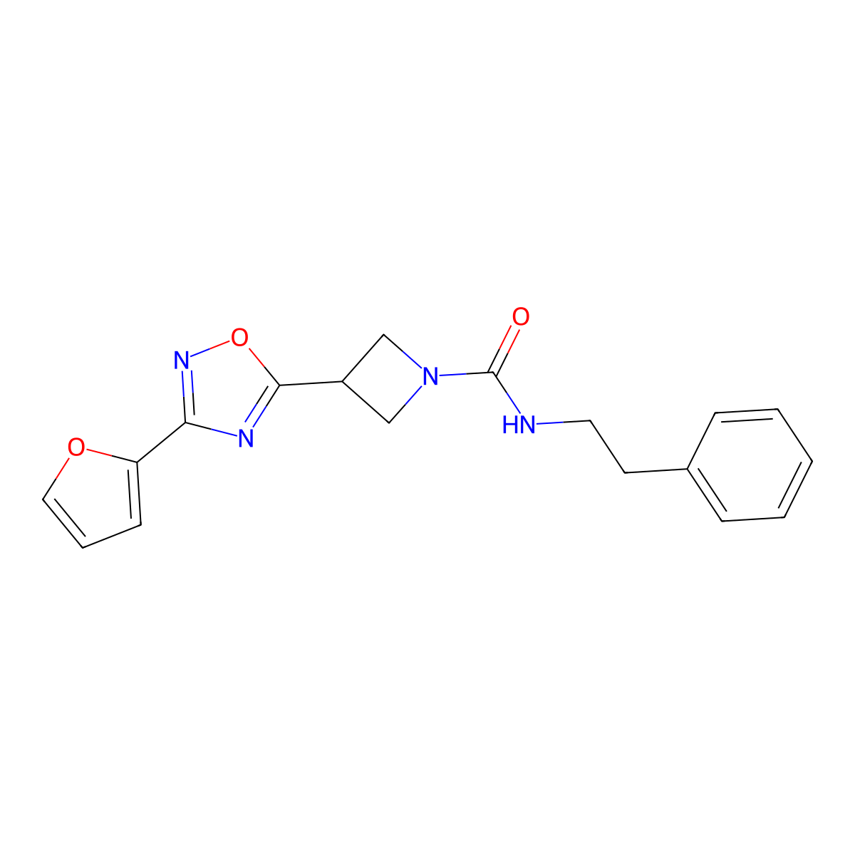 3-(3-(furan-2-yl)-1,2,4-oxadiazol-5-yl)-N-phenethylazetidine-1-carboxamide molecular structure, CAS 1428351-11-4
