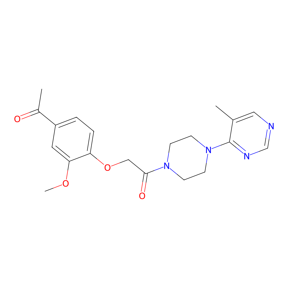2-(4-Acetyl-2-methoxyphenoxy)-1-(4-(5-methylpyrimidin-4-yl)piperazin-1-yl)ethanone molecular structure, CAS 1428351-20-5