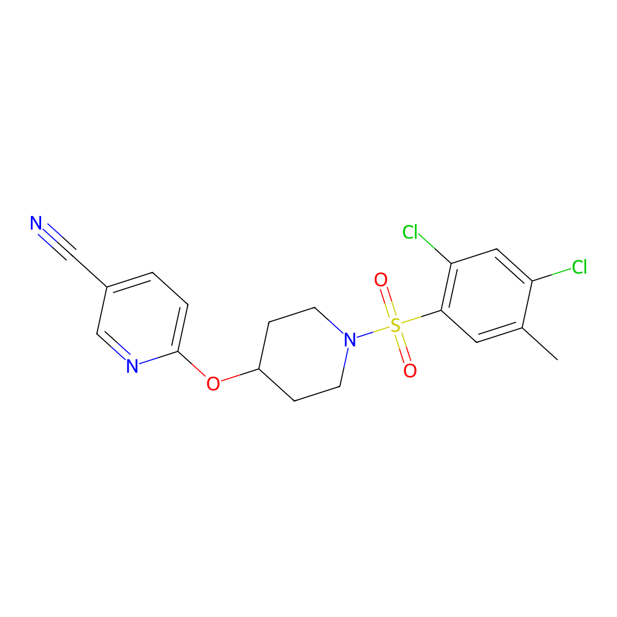 6-((1-((2,4-Dichloro-5-methylphenyl)sulfonyl)piperidin-4-yl)oxy)nicotinonitrile molecular structure, CAS 1428351-21-6