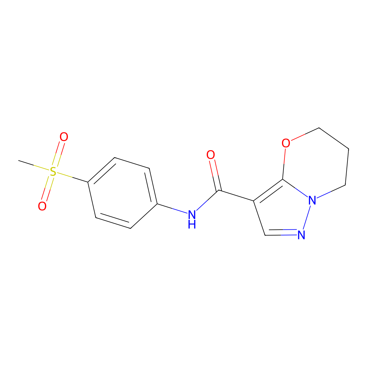 N-(4-(methylsulfonyl)phenyl)-6,7-dihydro-5H-pyrazolo[5,1-b][1,3]oxazine-3-carboxamide molecular structure, CAS 1428351-22-7