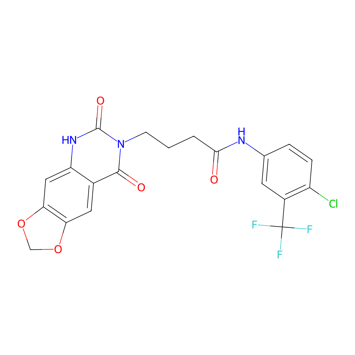 N-[4-chloro-3-(trifluoromethyl)phenyl]-4-{6,8-dioxo-2H,5H,6H,7H,8H-[1,3]dioxolo[4,5-g]quinazolin-7-yl}butanamide molecular structure, CAS 1428351-23-8