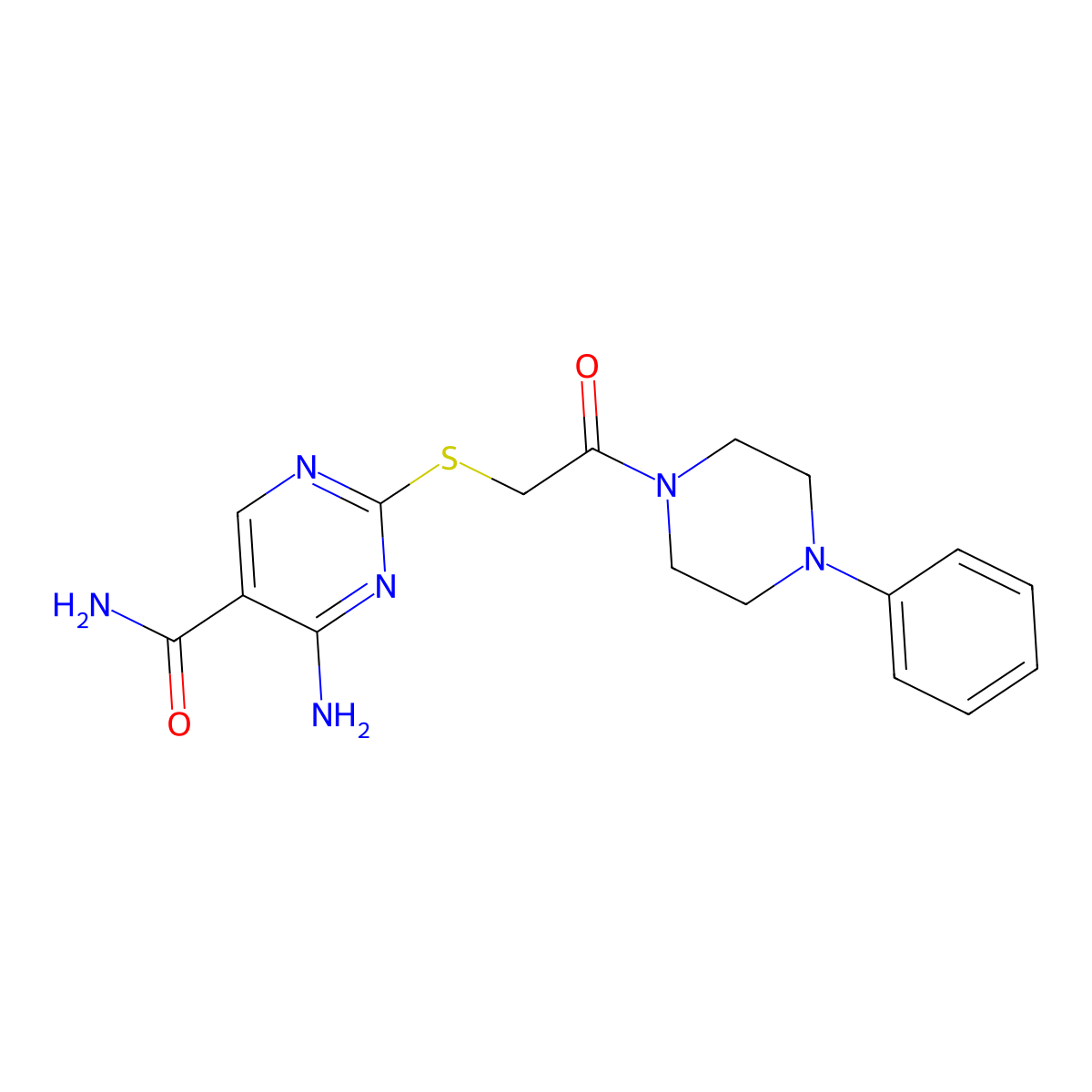 4-Amino-2-((2-oxo-2-(4-phenylpiperazin-1-yl)ethyl)thio)pyrimidine-5-carboxamide molecular structure, CAS 1428351-32-9